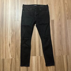 PacSun Stacked Skinny Comfort Stretch Knee Distressed Black Denim Jean Men 31x30